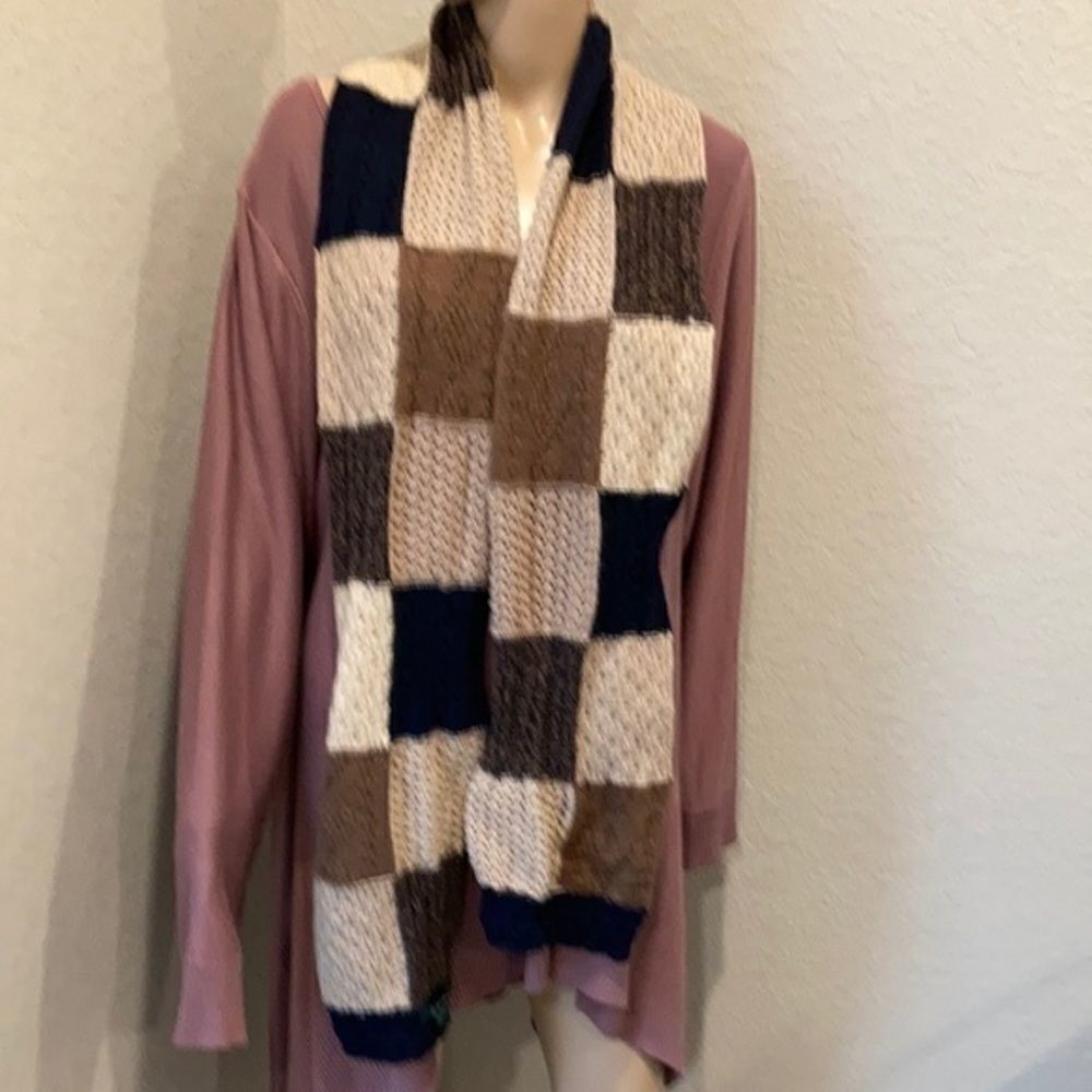 Vintage Lauren Ralph Lauren cable knit neutral palette blocked scarf